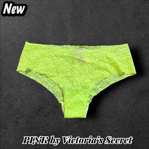 New PINK by Victoria’s Secret Allover Lace Cheekster – Neon Yellow, Size L - Picture 1 of 4